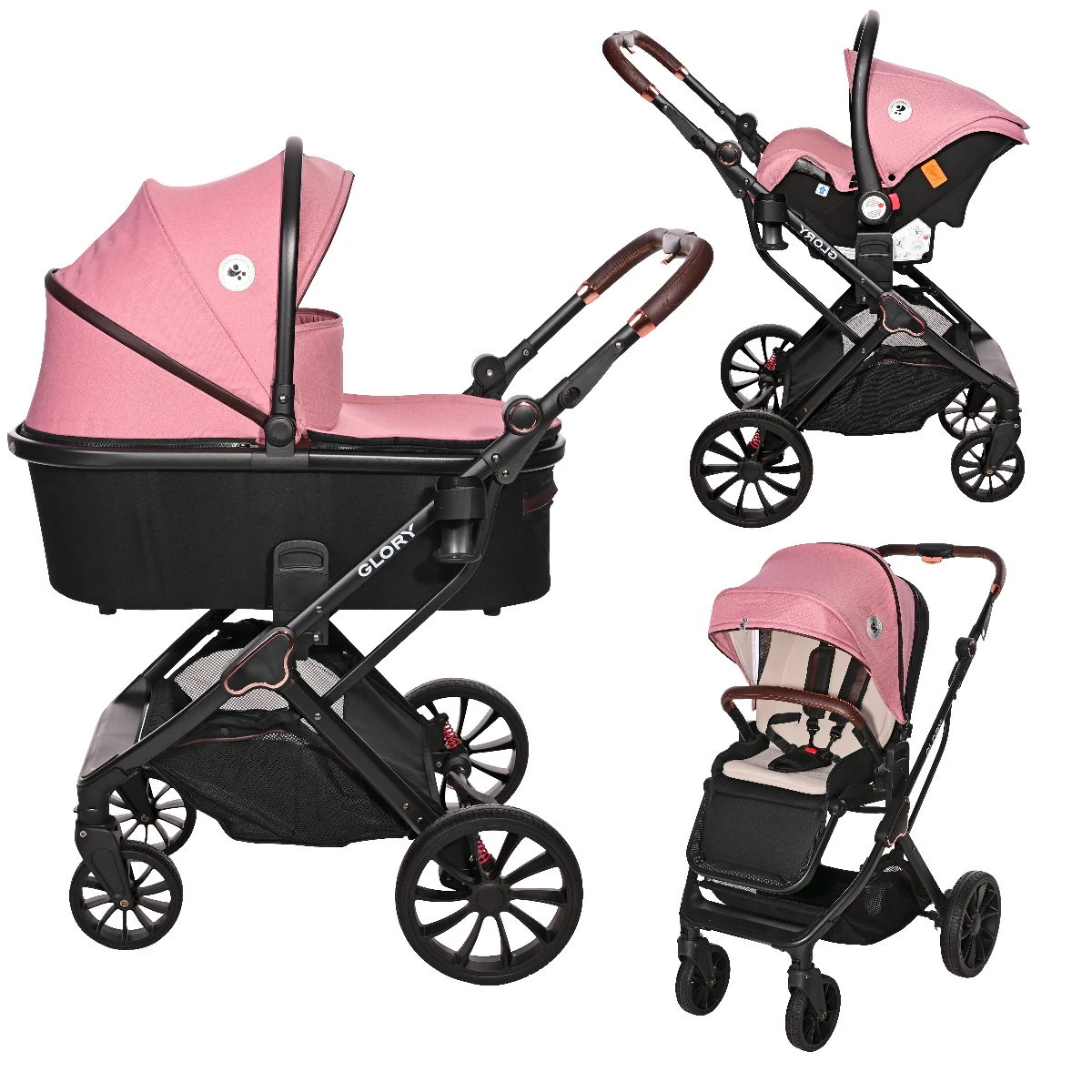 Lorelli Glory Pink 3-in-1 Combi Kinderwagen Incl. Autostoel 1002176-2301